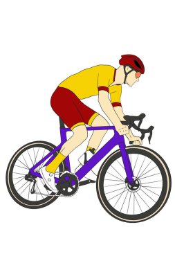 Yol bisikleti boyama silueti çizim turunda güneş gözlüğü takan bisiklet binicisi.