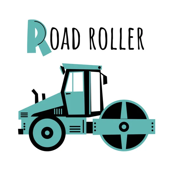 Písmeno Road Roller Dětský Plakát Abc Dopravou Road Roller Kids — Stockový vektor