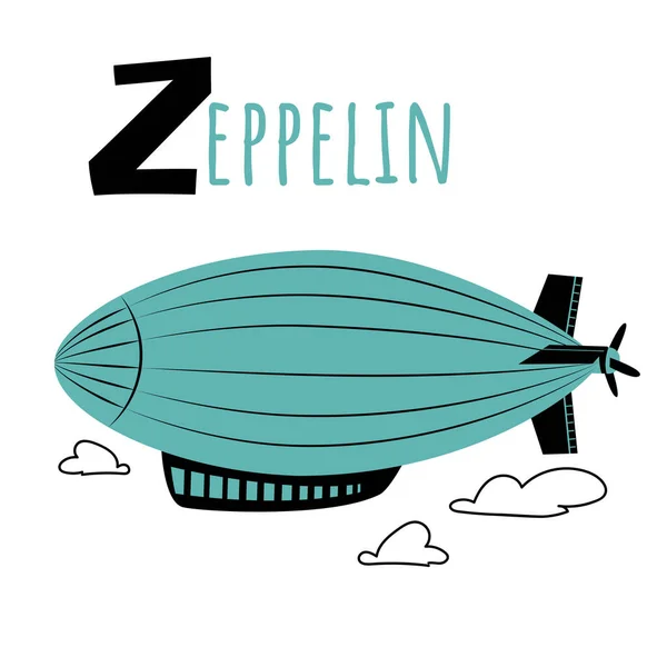 Письмо Zeppelin Дети Abc Плакат Транспортом Цеппелин Детей Изучающих Английский — стоковый вектор