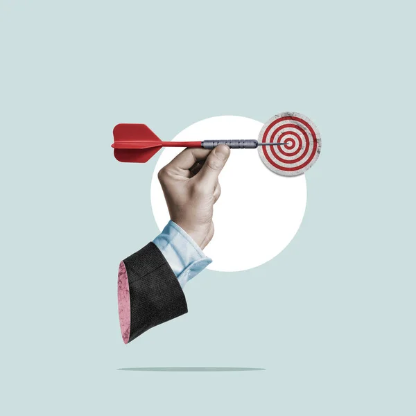Businessman Holding Dart Aiming Target Business Targeting Aiming Focus Concept — Fotografia de Stock