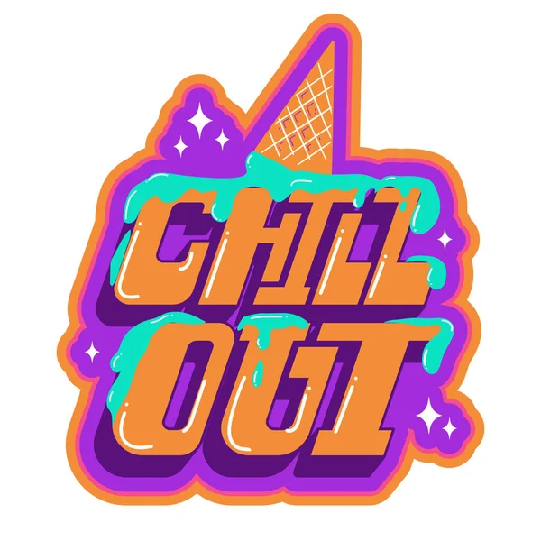 Chill Out Colorful Hand Drawn Lettering Ice Cream Bright Sticker - Stok Vektor