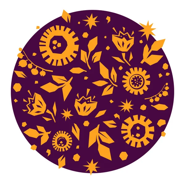 Florale Runde Vorlage Für Grußkarte Logo Folk Ornament Aus Blumen — Stockvektor