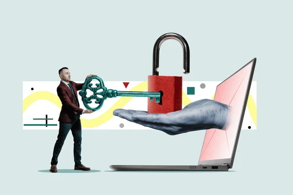 Metáfora Para Hackear Dados Pessoais Computador Uma Rede Colagem Arte — Fotografia de Stock