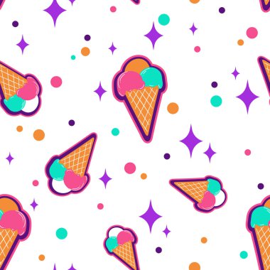 Dondurma, konfeti ve pembe, nane ve mor renklerle ışıldayan pırıl pırıl pırıl bir desen.