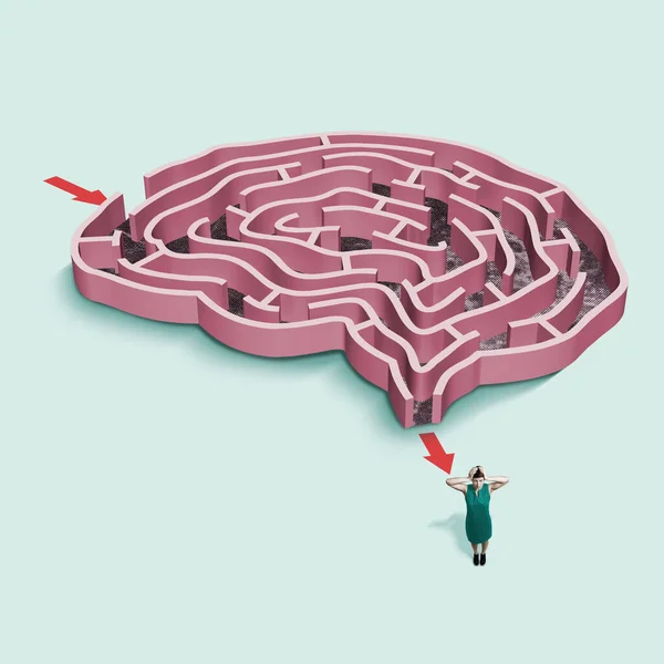 人間の脳の解剖学 精神的な問題とその解決策 美術コラージュ — ストック写真