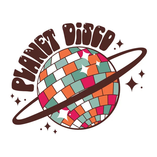 Planet Disco Groovy Letras Brillantes Con Bola Disco Forma Planeta — Archivo Imágenes Vectoriales