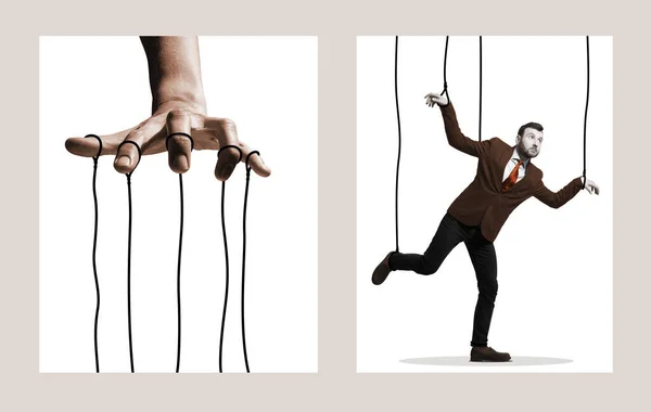 Marionetista Seu Fantoche Colagem Arte — Fotografia de Stock