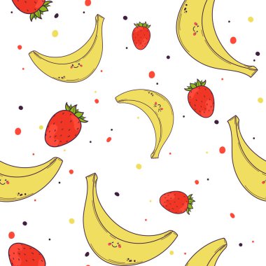 Bright kawaii muzlu çilek vektör dikişsiz desen. El çizimi illüstrasyon