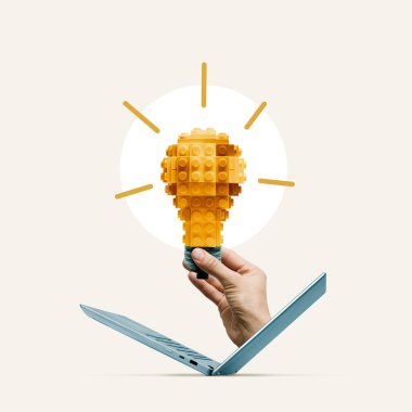 Yaratıcılık ve iş dünyasında yeni fikirler. Sanat kolajı.