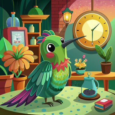 Annas Hummingbird bird sad looks room Clock vector clipart