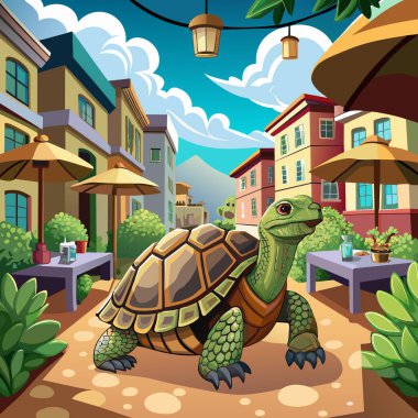 Angulate Tortoise turtle hostile sits street table vector clipart