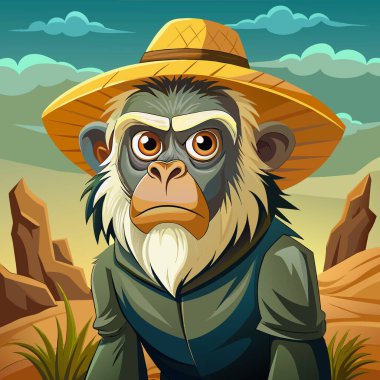 Angolan Colobus monkey confused angry desert hat vector clipart