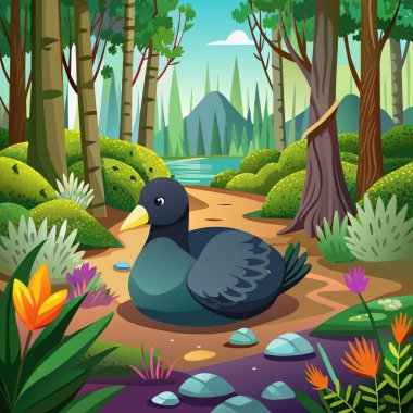 American Coot bird oppressed rests forest Phone vector clipart