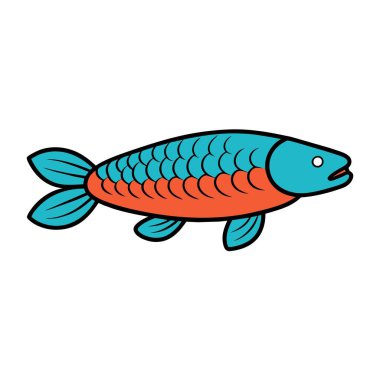 Asya Arowana balığı ikon vektör illüstrasyonuna gider. Yapay zeka görüntü oluşturdu. Clipart çizgi film deisgn simgesi