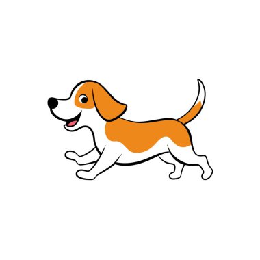 Beagle Shepherd köpeği ikon vektör illüstrasyonunu çalıştırıyor. Yapay zeka görüntü oluşturdu. Clipart çizgi film deisgn simgesi