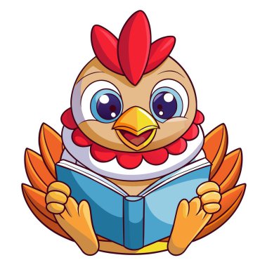 Araucana tavuk okuma vektörü Kawaii. Yapay zeka görüntü oluşturdu. Clipart çizgi film deisgn simgesi