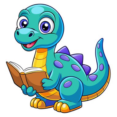 Argentinosaurus dinozoru Kawaii vektörünü öğreniyor. Yapay zeka görüntü oluşturdu. Clipart çizgi film deisgn simgesi