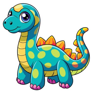 Argentinosaurus dinozoru, Kawaii vektöründe yatıyor. Yapay zeka görüntü oluşturdu. Clipart çizgi film deisgn simgesi