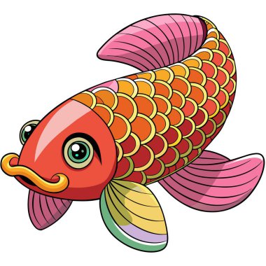 Arowana balığı vektör kawaii 'de yürüyor. Yapay zeka görüntü oluşturdu. Clipart çizgi film deisgn simgesi