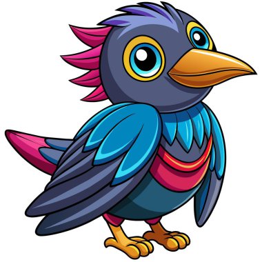 Asyalı Glossy Starling kuşu vektör kawaii oynuyor. Yapay zeka görüntü oluşturdu. Clipart çizgi film deisgn simgesi