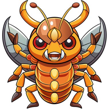 Asyalı Longhorn Beetle kızgın vektör Kawaii. Yapay zeka görüntü oluşturdu. Clipart çizgi film deisgn simgesi