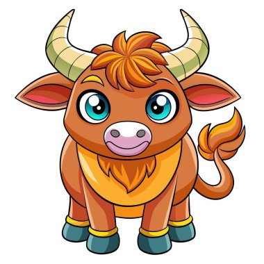 Aurochs boğası Kawaii vektörünü çalıştırıyor. Yapay zeka görüntü oluşturdu. Clipart çizgi film deisgn simgesi