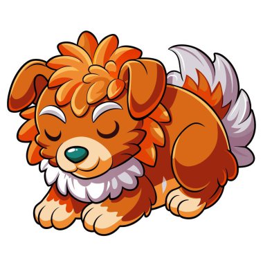 Aussiedoodle köpeği Kawaii vektöründe uyuyor. Yapay zeka görüntü oluşturdu. Clipart çizgi film deisgn simgesi