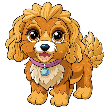 Avustralya Labradoodle köpeği Kawaii vektörünü öğreniyor. Yapay zeka görüntü oluşturdu. Clipart çizgi film deisgn simgesi