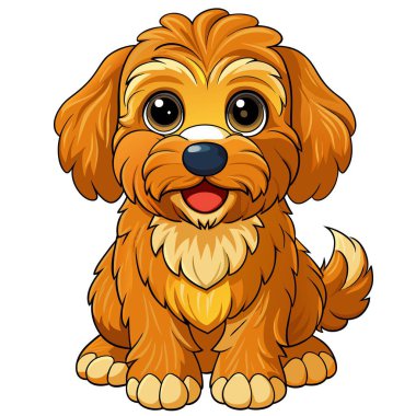 Avustralya Labradoodle köpeği vektör kawaii 'de oturuyor. Yapay zeka görüntü oluşturdu. Clipart çizgi film deisgn simgesi