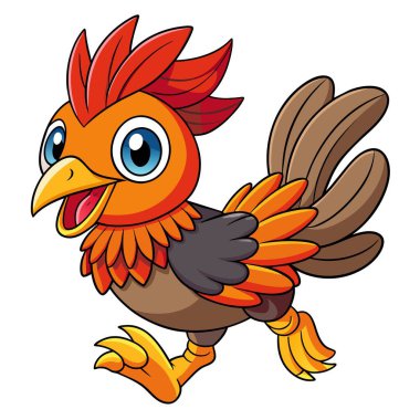 Ayam Cemani tavuğu Kawaii vektörünü çalıştırıyor. Yapay zeka görüntü oluşturdu. Clipart çizgi film deisgn simgesi