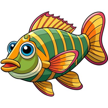 Ballan Wrasse balığı, Kawaii vektörünü okuyor. Yapay zeka görüntü oluşturdu. Clipart çizgi film deisgn simgesi