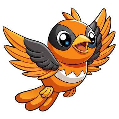 Baltimore Oriole kuşu vektör kawaii 'yi uçuruyor. Yapay zeka görüntü oluşturdu. Clipart çizgi film deisgn simgesi