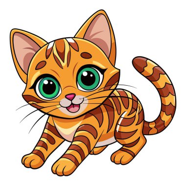 Bengal Kedisi vektör kawaii oynuyor. Yapay zeka görüntü oluşturdu. Clipart çizgi film deisgn simgesi