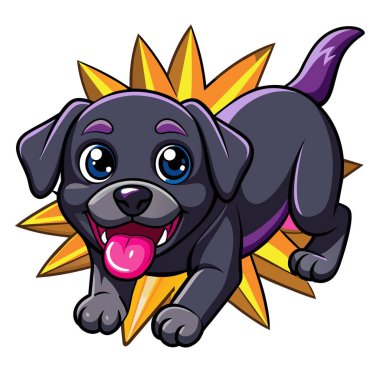 Kara Labrador köpeği Kawaii vektörünü yere serdi. Yapay zeka görüntü oluşturdu. Clipart çizgi film deisgn simgesi