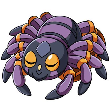 Siyah Tarantula örümceği Kawaii vektöründe uyuyor. Yapay zeka görüntü oluşturdu. Clipart çizgi film deisgn simgesi