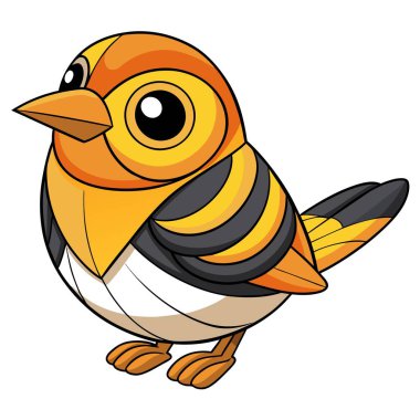 Blackburnian Warbler kuşu Kawaii vektörünü çalıştırıyor. Yapay zeka görüntü oluşturdu. Clipart çizgi film deisgn simgesi