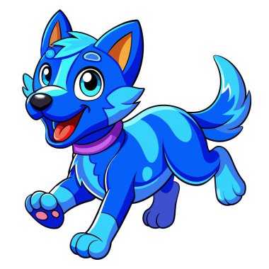 Blue Lacy Dog, Kawaii vektörünü çalıştırıyor. Yapay zeka görüntü oluşturdu. Clipart çizgi film deisgn simgesi