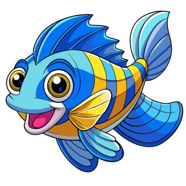 Mavi başlı Wrasse balığı Kawaii vektörünü atlamış. Yapay zeka görüntü oluşturdu. Clipart çizgi film deisgn simgesi