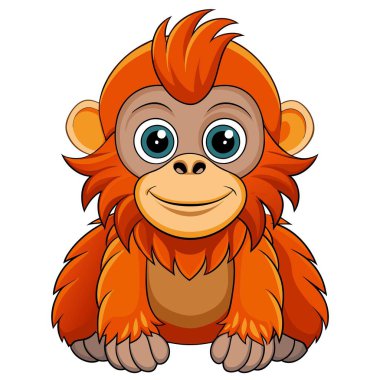 Bornean Orangutan maymunu Kawaii vektörüne geçiyor. Yapay zeka görüntü oluşturdu. Clipart çizgi film deisgn simgesi