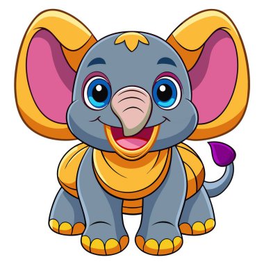 Borneo Fil, Kawaii 'ye gülümsüyor. Yapay zeka görüntü oluşturdu. Clipart çizgi film deisgn simgesi