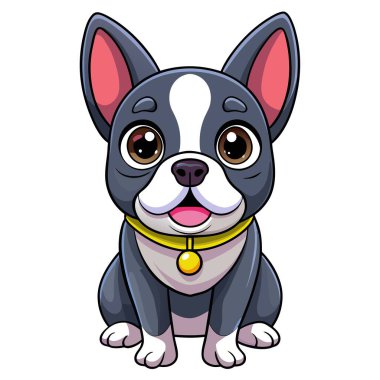 Boston Terrier köpeği vektör kawaii olarak kalacak. Yapay zeka görüntü oluşturdu. Clipart çizgi film deisgn simgesi