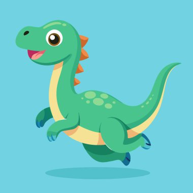 Brontosaurus dinozoru vektör kawaii 'ye atladı. Yapay zeka görüntü oluşturdu. Clipart çizgi film deisgn simgesi