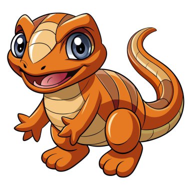 Kahverengi Basilisk kertenkelesi vektör kawaii oynuyor. Yapay zeka görüntü oluşturdu. Clipart çizgi film deisgn simgesi