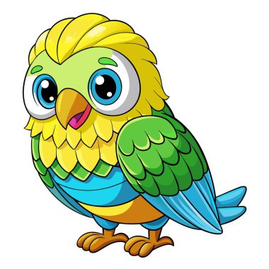 Budgie papağan dans vektörü Kawaii. Yapay zeka görüntü oluşturdu. Clipart çizgi film deisgn simgesi