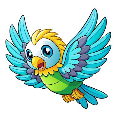 Budgie papağanı Kawaii vektörüyle uçuyor. Yapay zeka görüntü oluşturdu. Clipart çizgi film deisgn simgesi