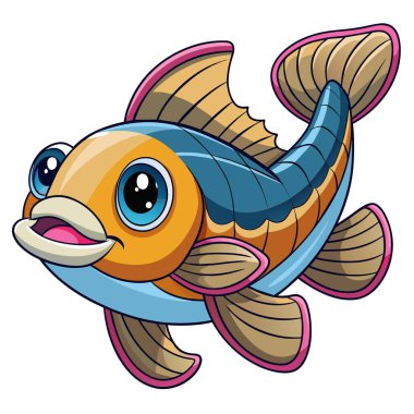 Buffalo Fish, Kawaii vektörüyle uyuyor. Yapay zeka görüntü oluşturdu. Clipart çizgi film deisgn simgesi