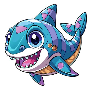 Bull Shark, Kawaii vektörüne benziyor. Yapay zeka görüntü oluşturdu. Clipart çizgi film deisgn simgesi