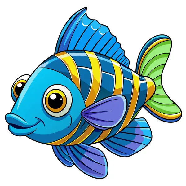 Bluehead Wrasse balığı Kawaii vektörüyle konuşuyor. Yapay zeka görüntü oluşturdu. Clipart çizgi film deisgn simgesi