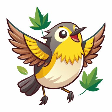 Kanada Warbler kuşu Kawaii vektörüne atladı. Yapay zeka görüntü oluşturdu. Clipart çizgi film deisgn simgesi