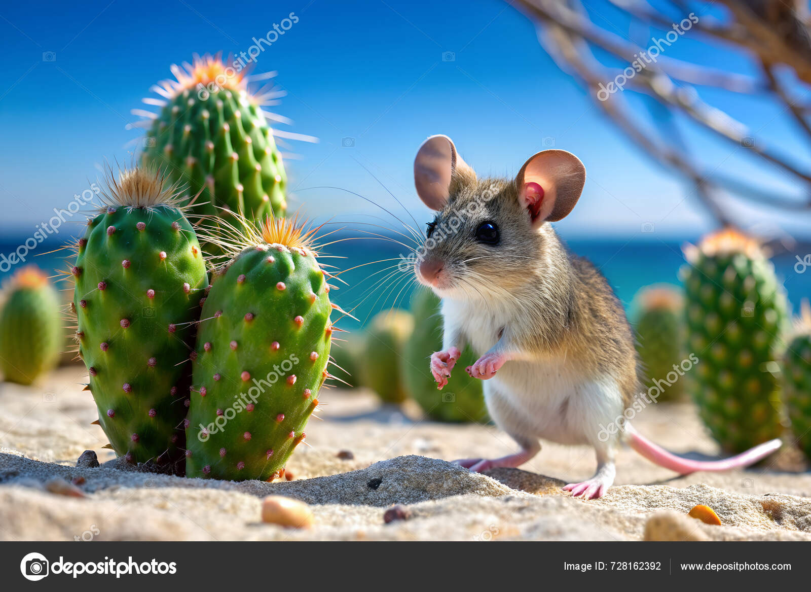 Cactus Mouse Stands Beach Generated Photo Portrait Front View Image ...